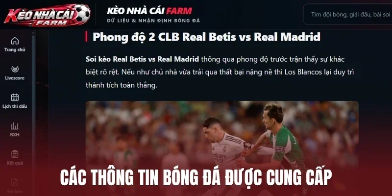 Các thông tin bóng đá được cung cấp