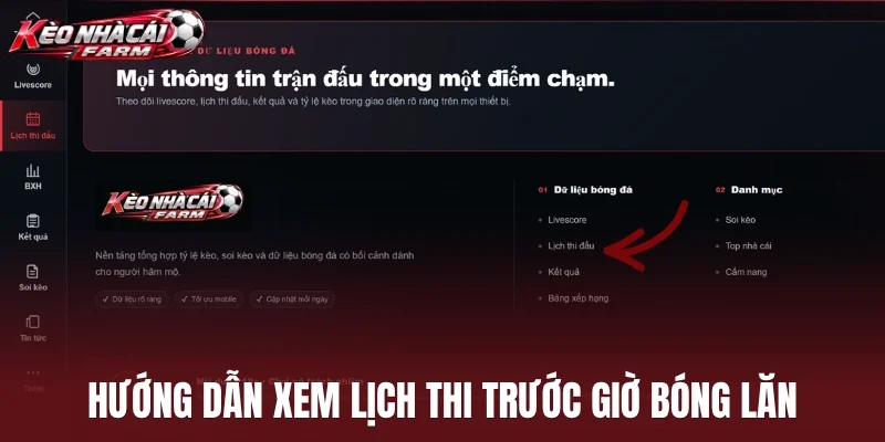 Hướng dẫn xem lịch thi trước giờ bóng lăn