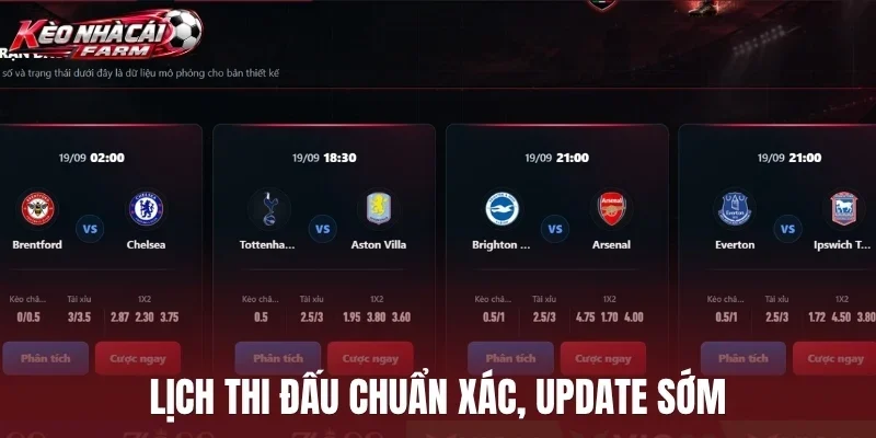 Lịch thi đấu chuẩn xác, update sớm