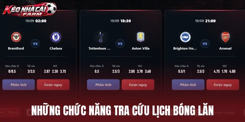 Những chức năng tra cứu lịch bóng lăn