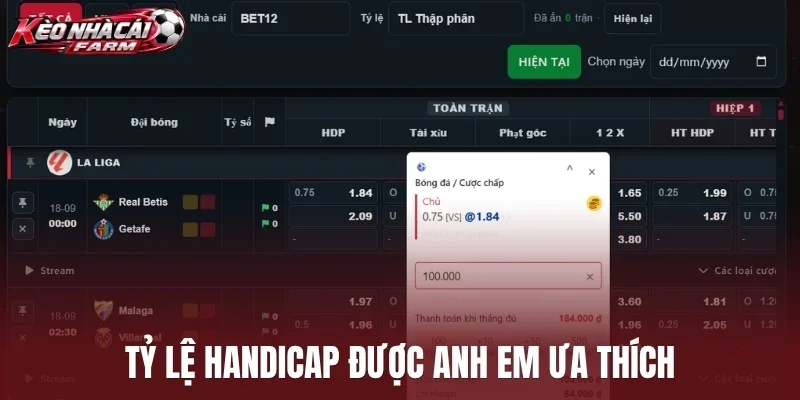 Tỷ lệ handicap được anh em ưa thích