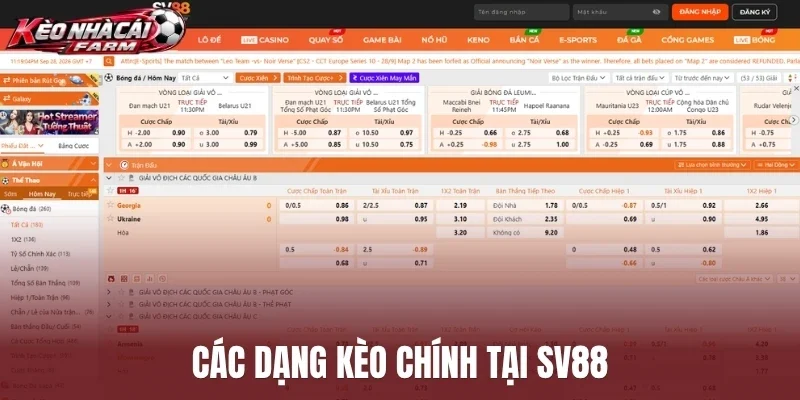 Các dạng kèo chính tại Sv88