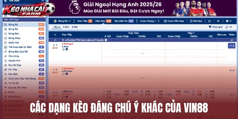 Các dạng kèo đáng chú ý khác của Vin88