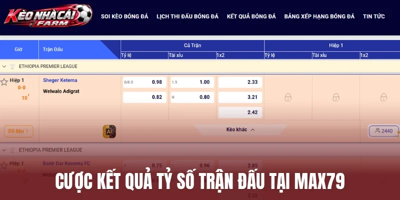 Cược kết quả tỷ số trận đấu tại Max79