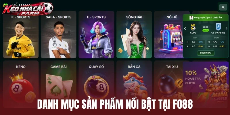 Danh mục sản phẩm nổi bật tại Fo88