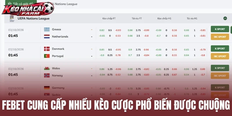 Các ưu đãi thể thao Febet giá trị khủng