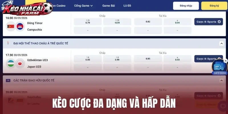Kèo cược đa dạng và hấp dẫn