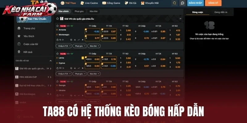 Ta88 có hệ thống kèo bóng hấp dẫn