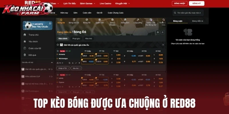 Top kèo bóng được ưa chuộng ở Red88