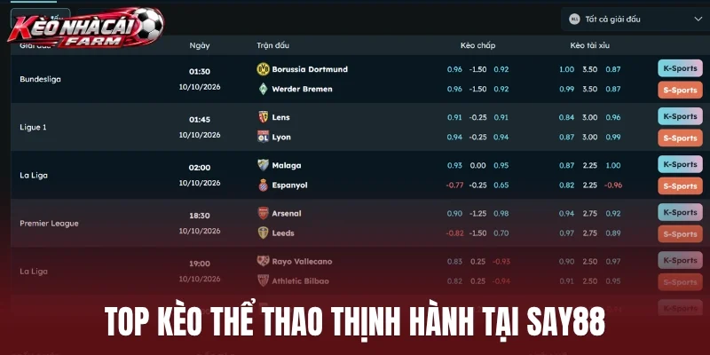 Top kèo thể thao thịnh hành tại Say88
