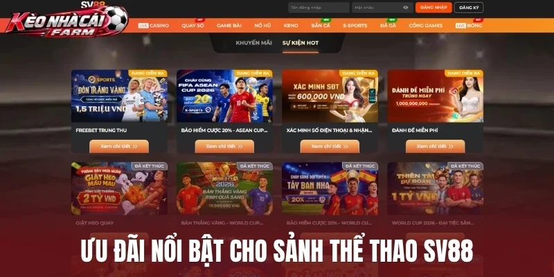 Ưu đãi nổi bật cho sảnh thể thao Sv88