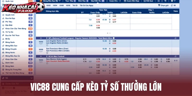 Vic88 cung cấp kèo tỷ số thưởng lớn